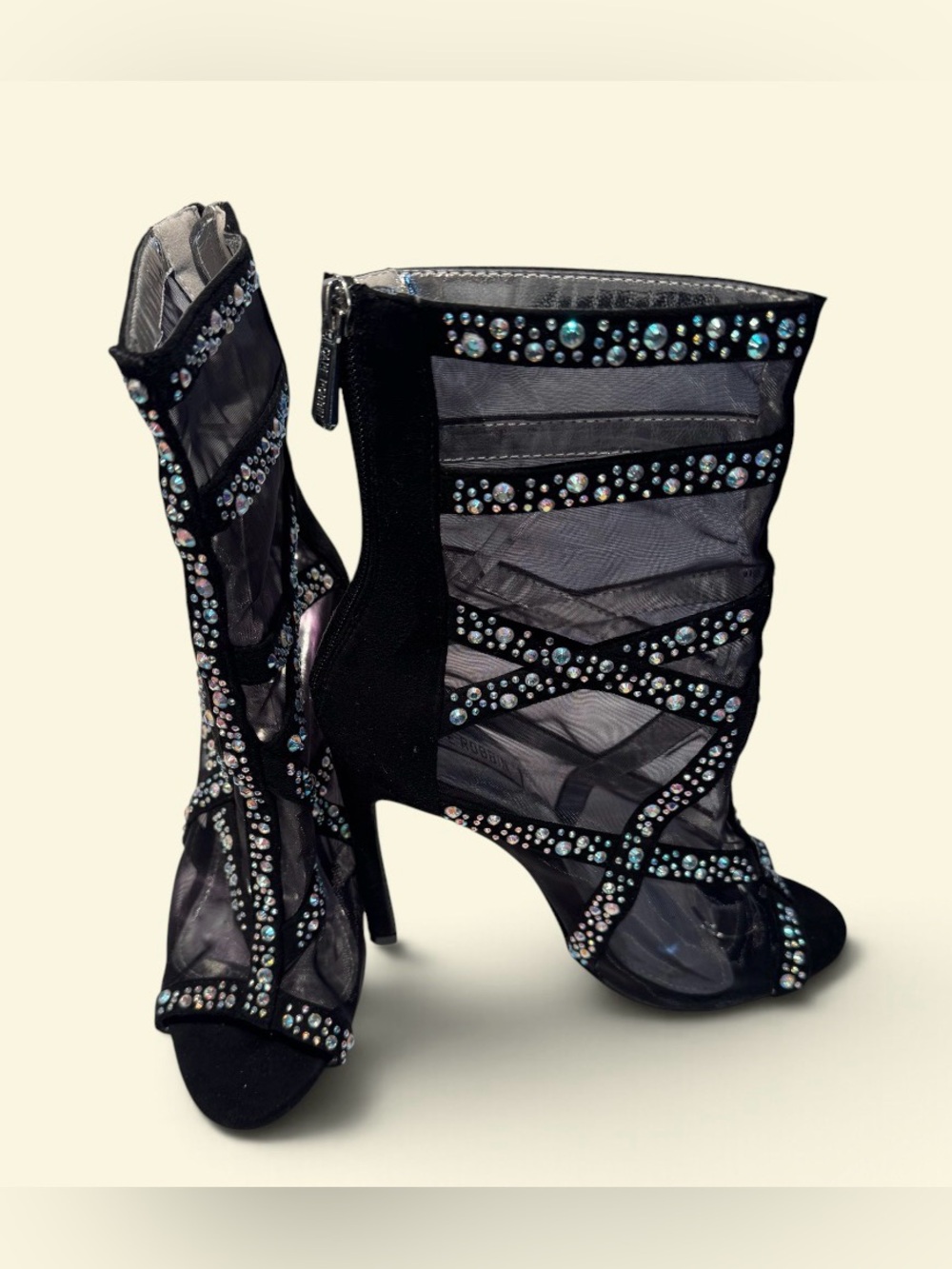 Cape Robbin Black Crystal-Embellished Strappy High-Heel Sandal Boots